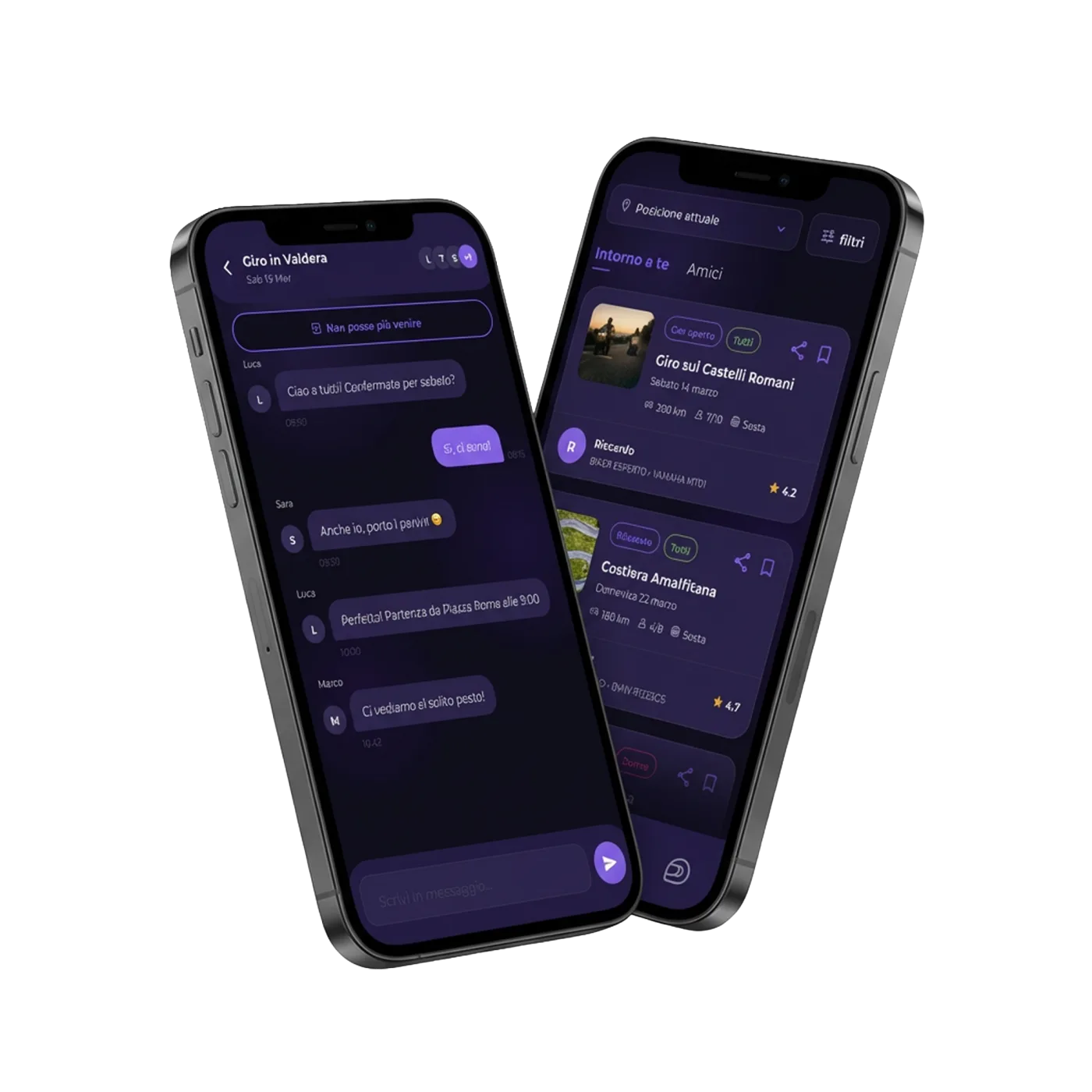 Due iPhone con le schermate di Reva Ride